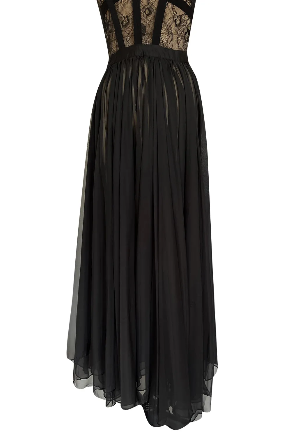 Gorgeous 2000s Valentino Roma Sheer Black Chiffon & Banded Lace Bodice Dress