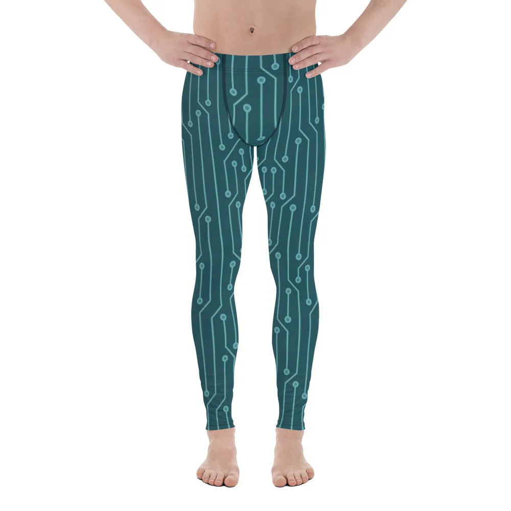 Green Abstract Best Men's Leggings, Green Abstract Printed Sexy Meggings - Made in USA/EU/MX