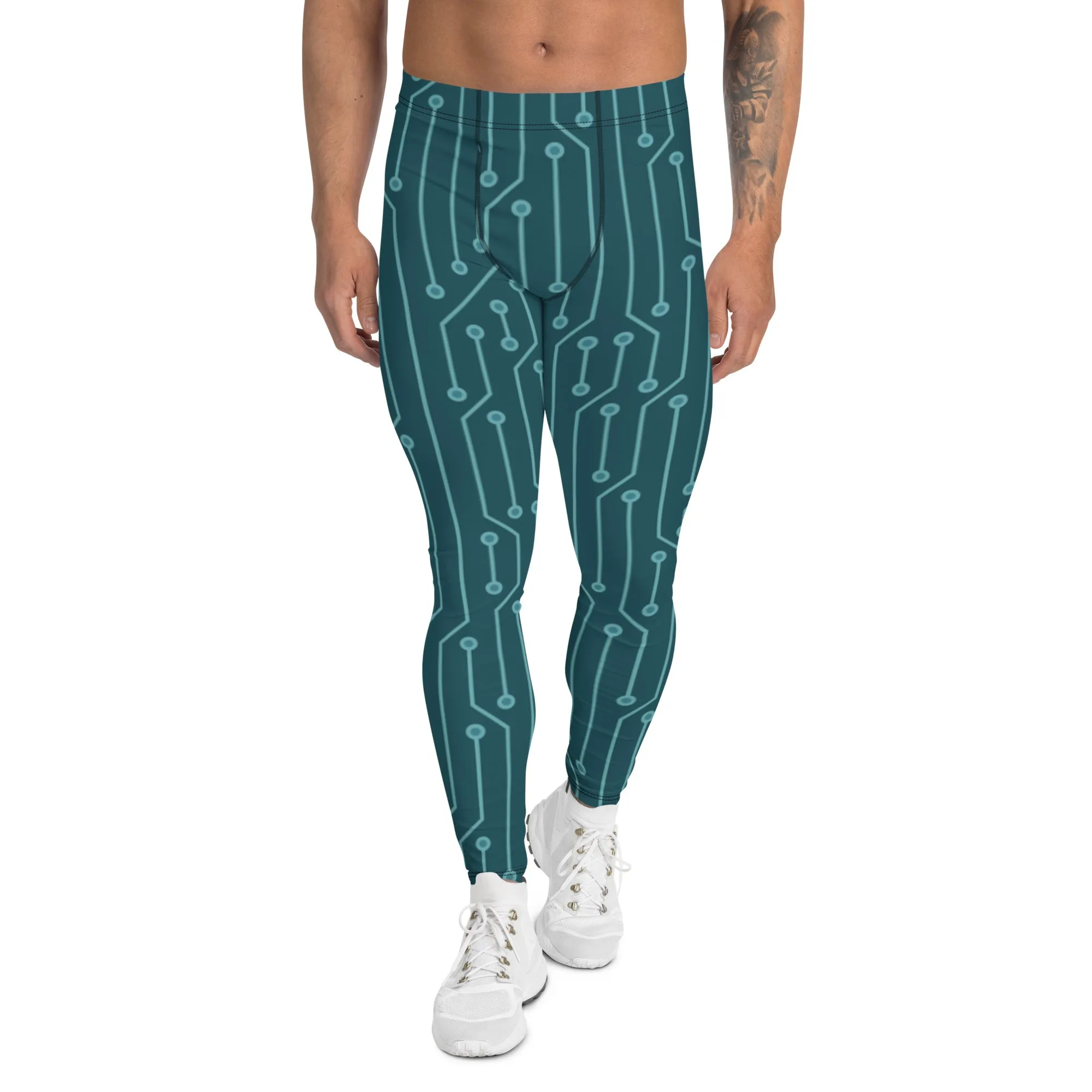 Green Abstract Best Men's Leggings, Green Abstract Printed Sexy Meggings - Made in USA/EU/MX