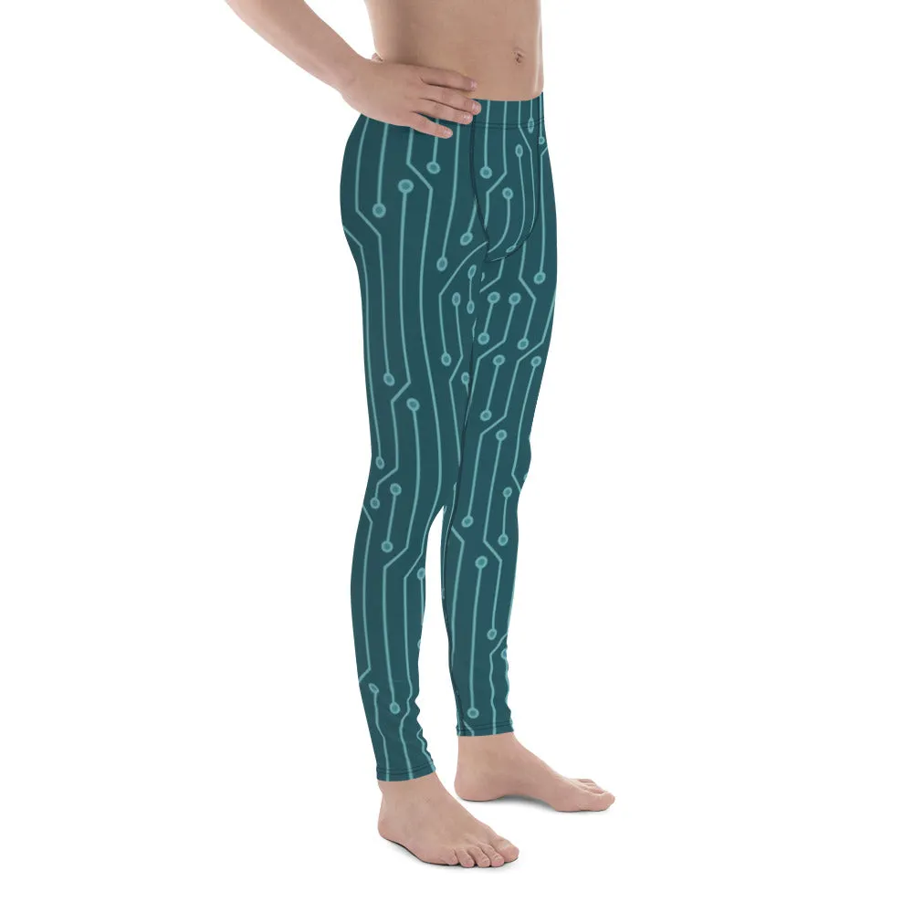 Green Abstract Best Men's Leggings, Green Abstract Printed Sexy Meggings - Made in USA/EU/MX