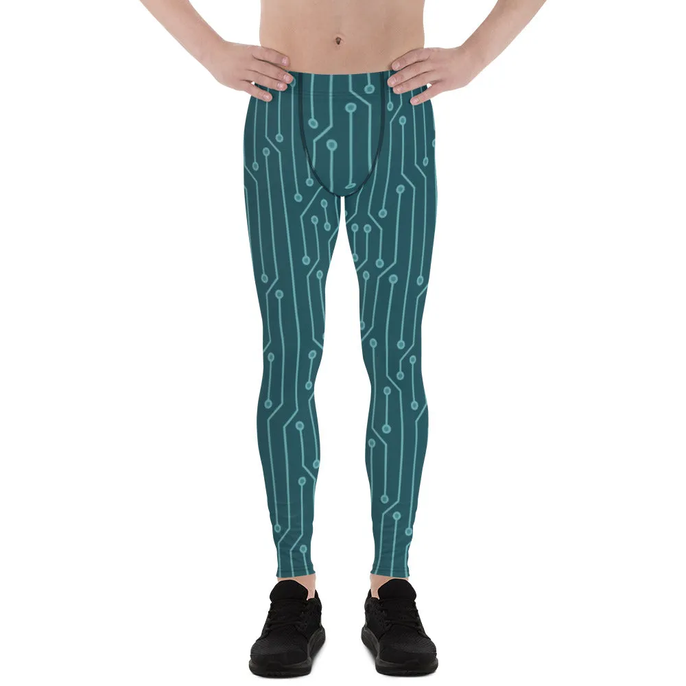 Green Abstract Best Men's Leggings, Green Abstract Printed Sexy Meggings - Made in USA/EU/MX