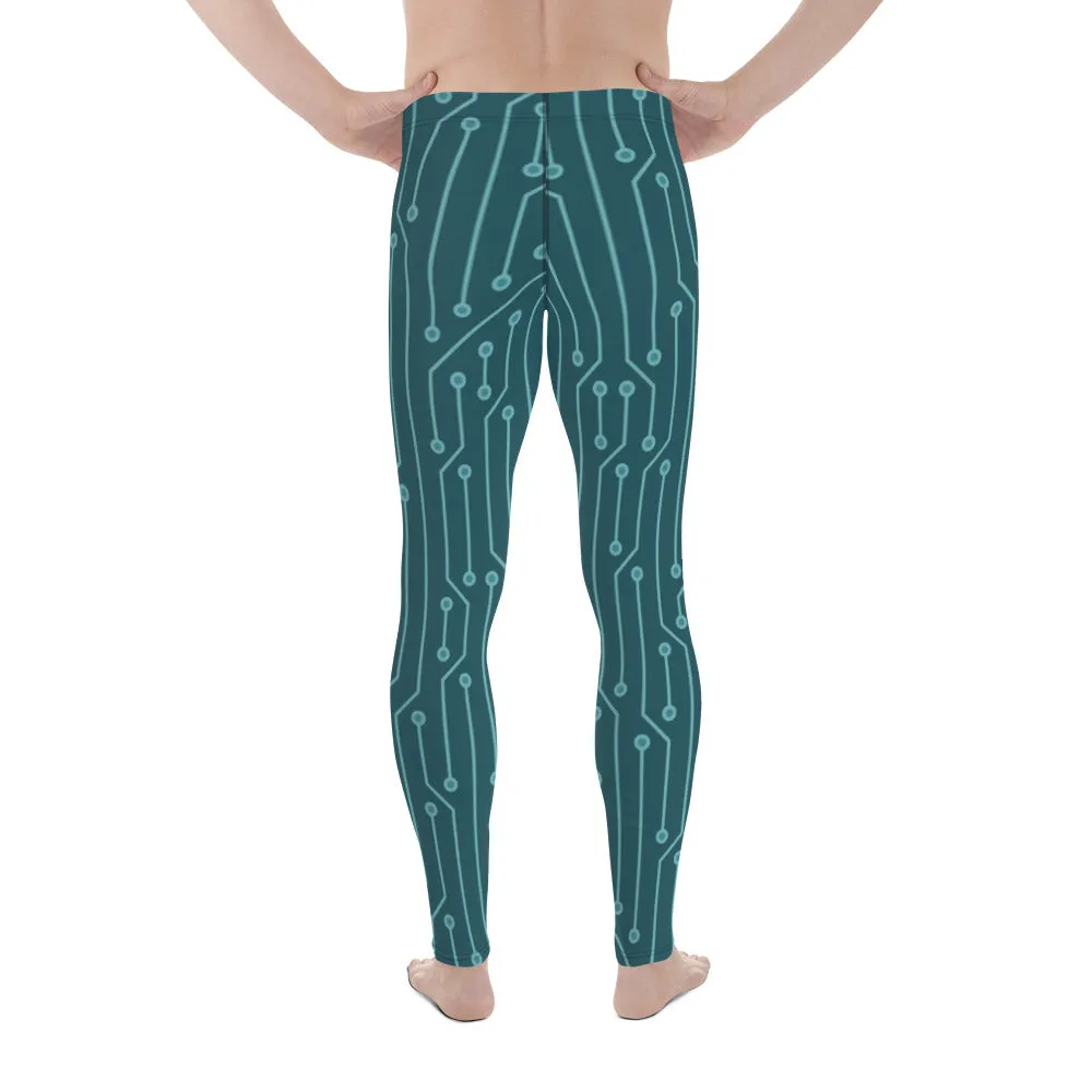 Green Abstract Best Men's Leggings, Green Abstract Printed Sexy Meggings - Made in USA/EU/MX