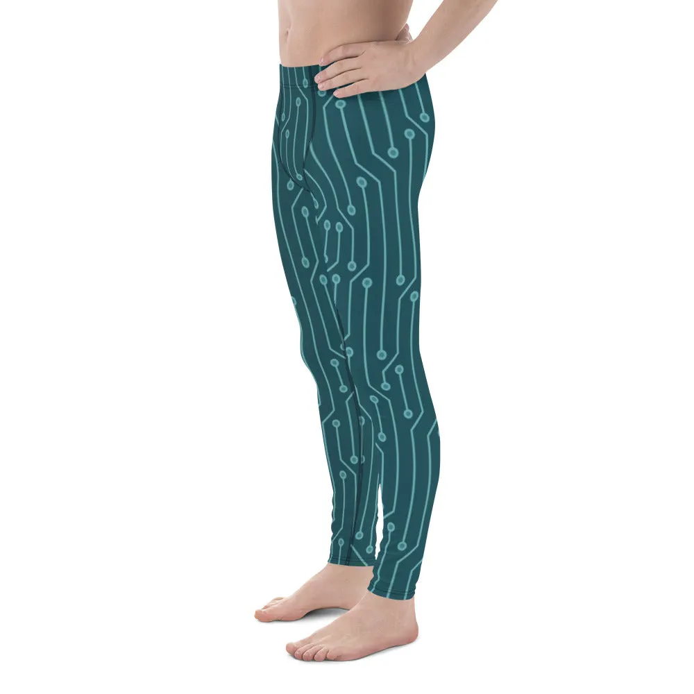 Green Abstract Best Men's Leggings, Green Abstract Printed Sexy Meggings - Made in USA/EU/MX