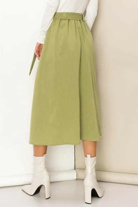 Green Modern Moves Button-Front High-Low Midi Skirt