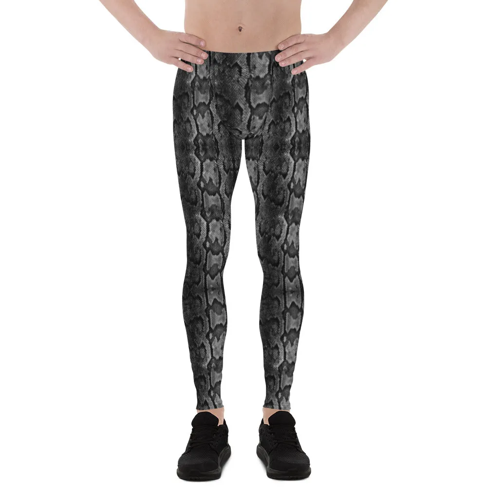 Grey Snake Print Men's Leggings, Snake Skin Python Style Meggings Tights For Men - Made in USA/EU