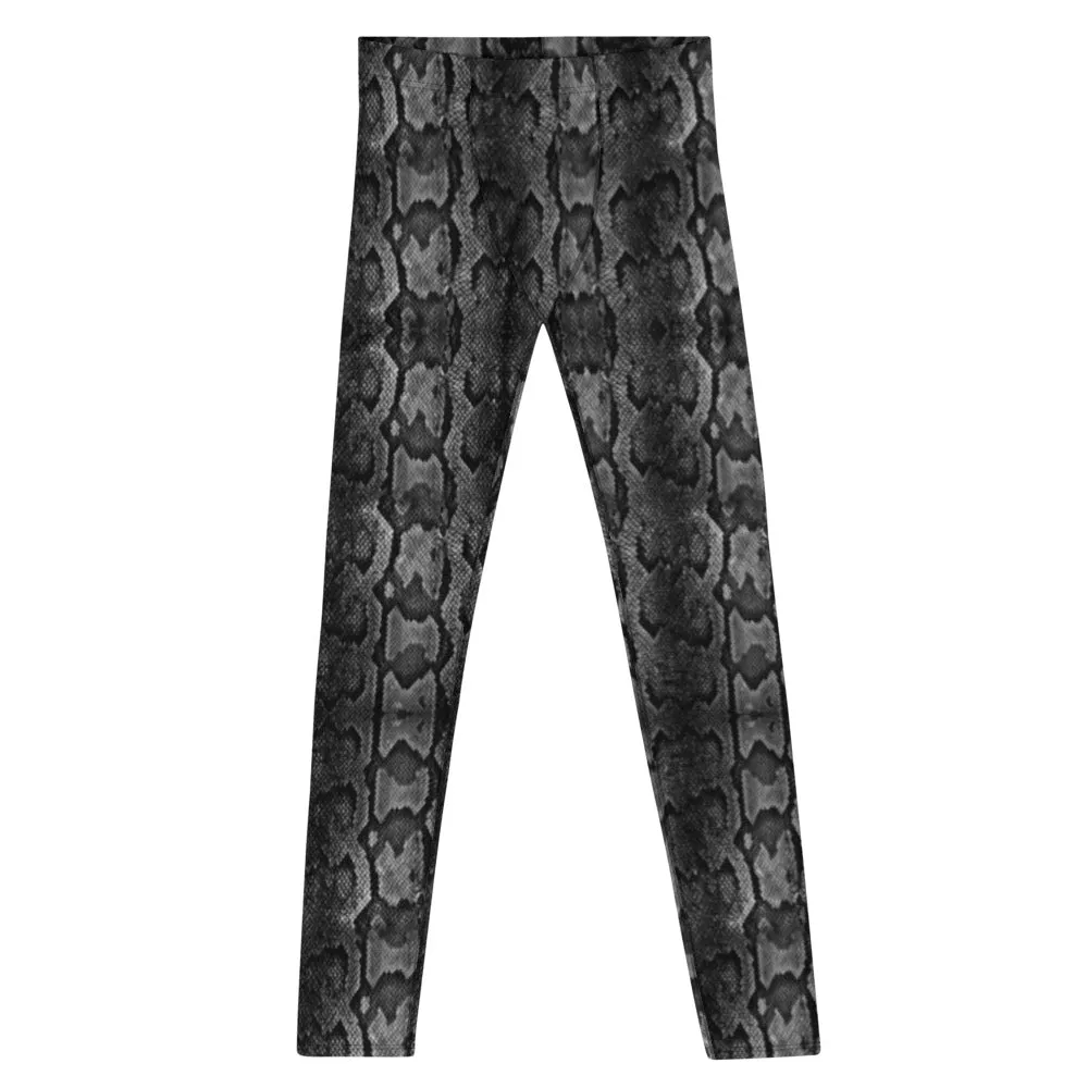 Grey Snake Print Men's Leggings, Snake Skin Python Style Meggings Tights For Men - Made in USA/EU