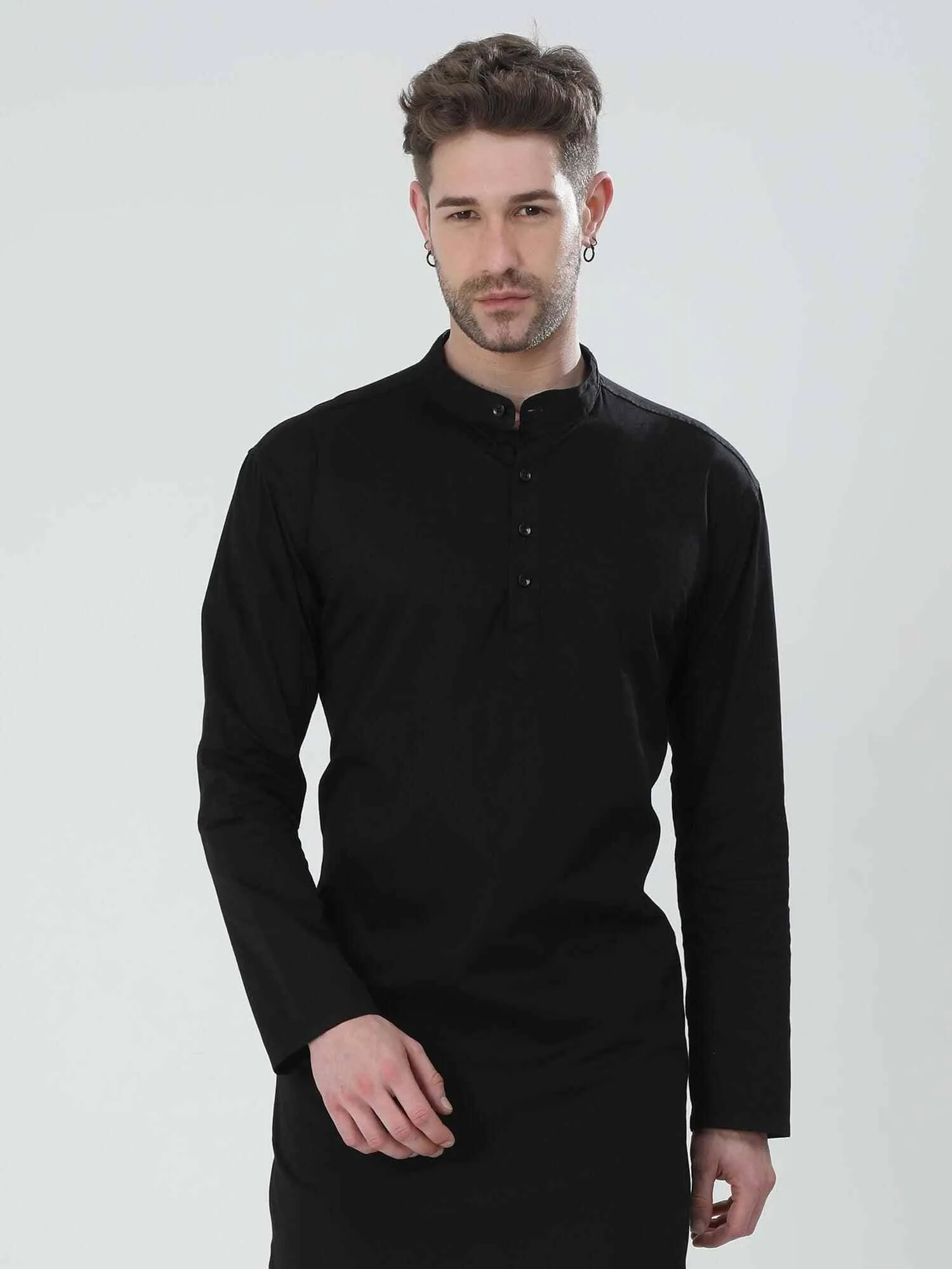 Guniaa Black Solids Linen Blend Long Kurta