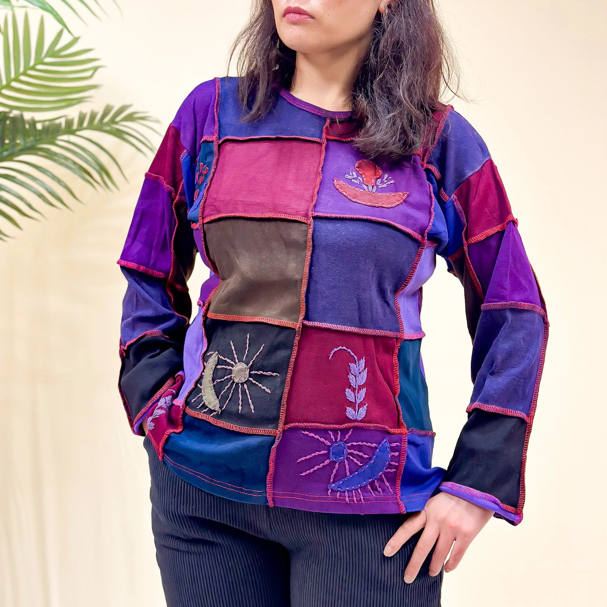 Hand Embroidered Patchwork Long Sleeve Sweater