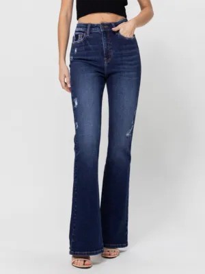 High Rise Back Slit Bootcut - Dark Denim