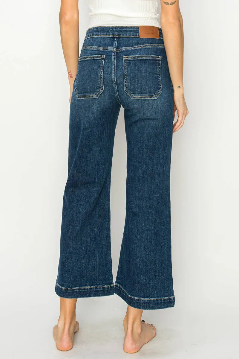 High Rise Crop Palazzo Jeans (Dark Wash)