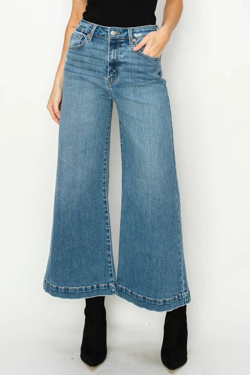 High Rise Crop Palazzo Jeans (Medium Wash)