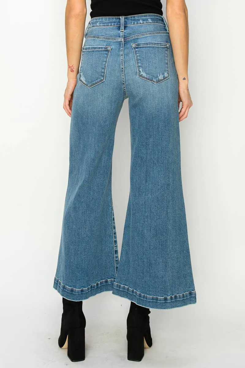 High Rise Crop Palazzo Jeans (Medium Wash)