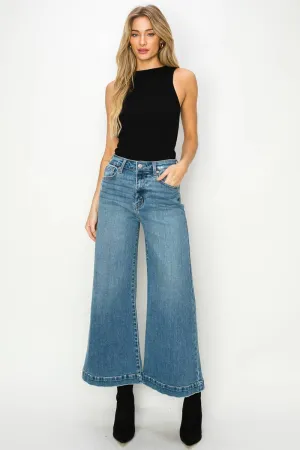 High Rise Crop Palazzo Jeans (Medium Wash)