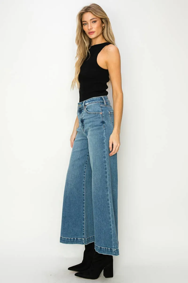 High Rise Crop Palazzo Jeans (Medium Wash)