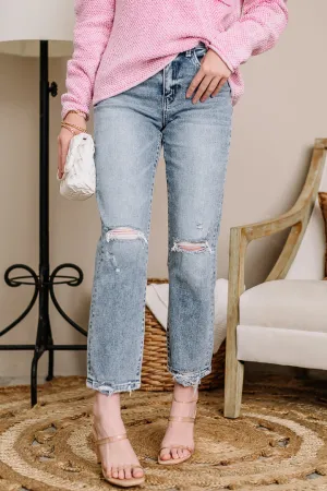 High Rise Distressed Straight Jeans