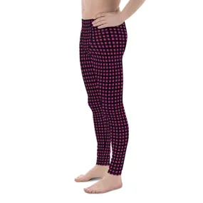 Hot Pink Buffalo Men's Tights, Plaid Print Designer Men's Leggings Compression Tights -Made in USA/EU