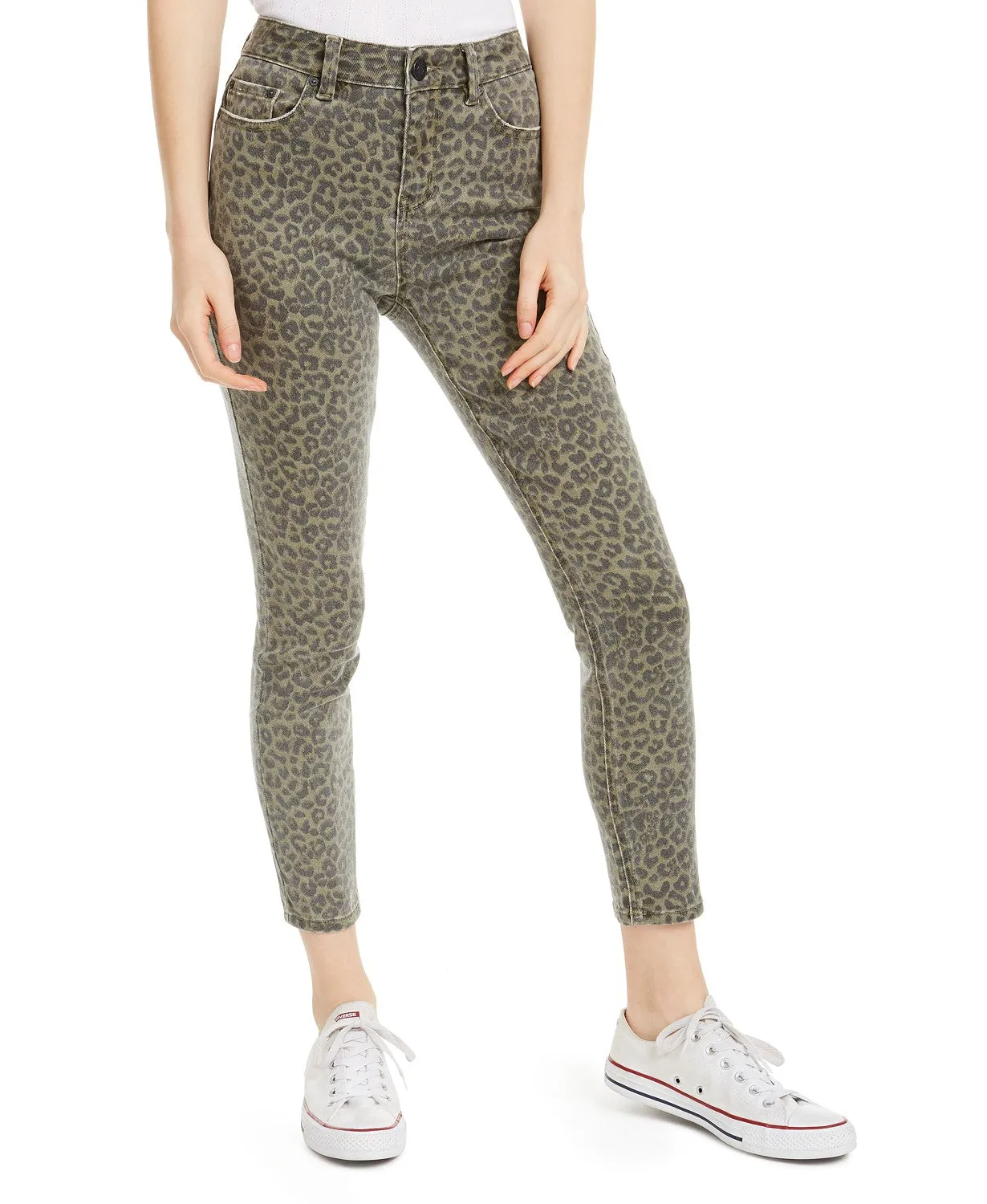 Indigo Rein Women's Juniors' Leopard-Print Cropped Skinny Jeans Green Size 3