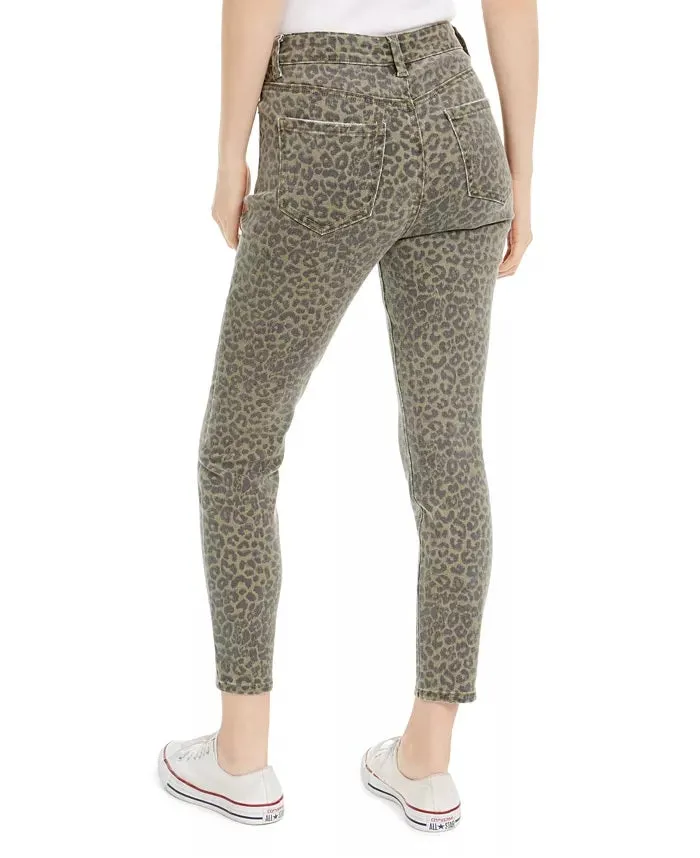 Indigo Rein Women's Juniors' Leopard-Print Cropped Skinny Jeans Green Size 3