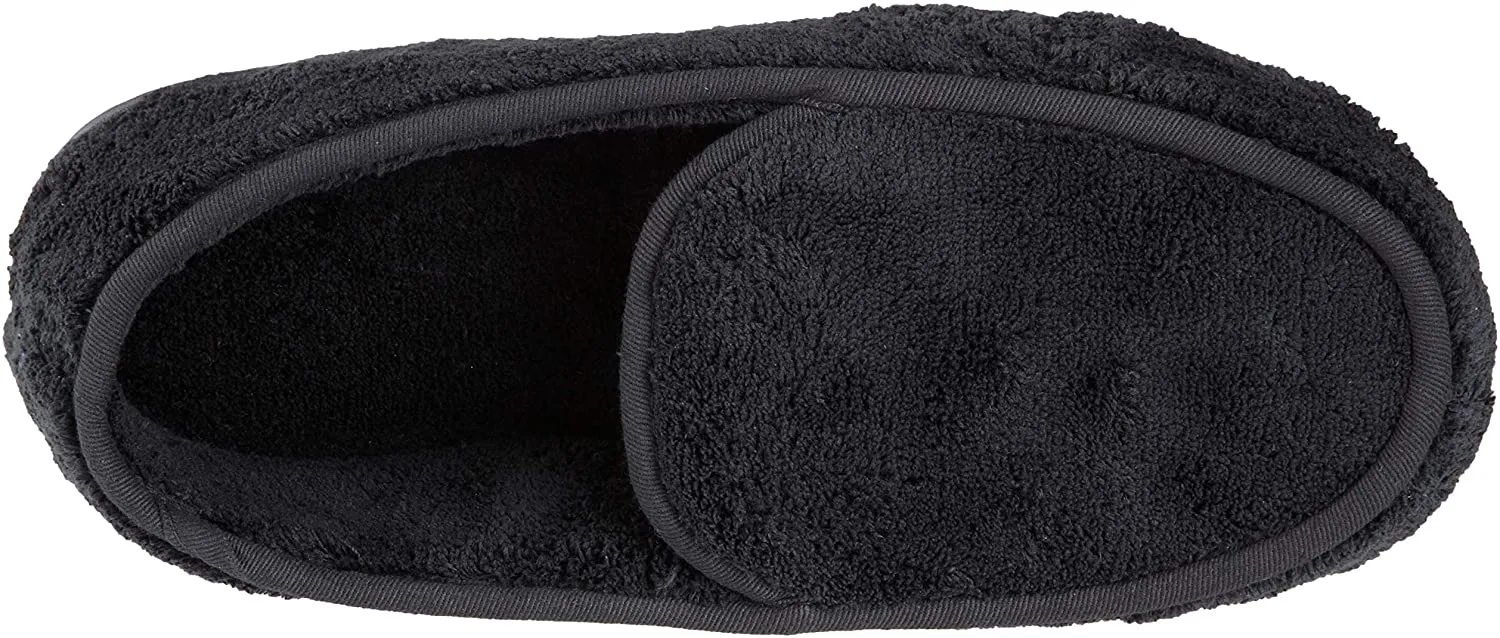 isotoner Men's Terry Moccasin Slipper with Memory Foam Footbed