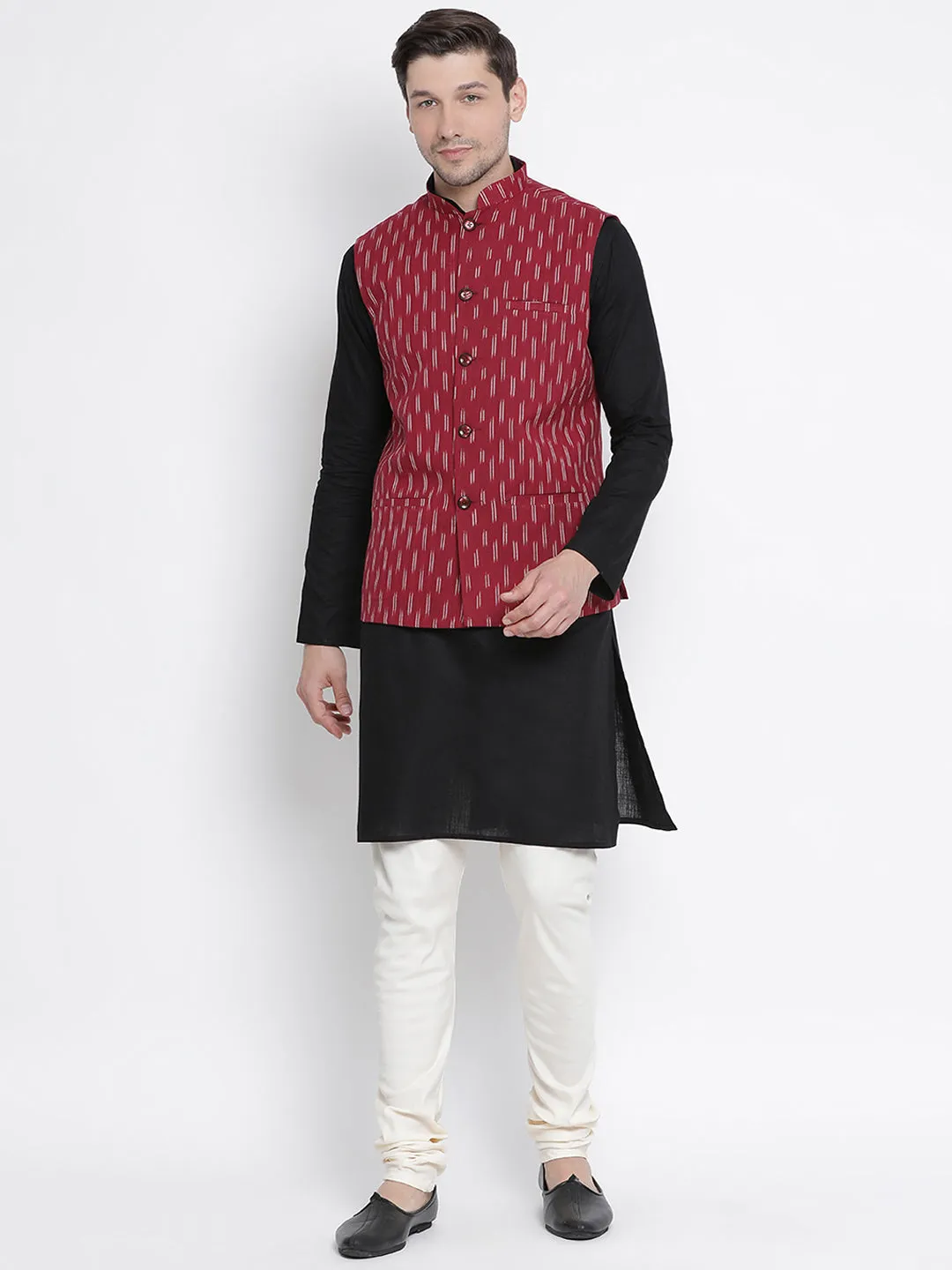 Jashvi Men's White Cotton Silk Blend Churidar