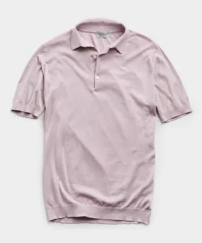 John Smedley Adrian Sea Island Cotton Polo Sweater in Pink Dawn