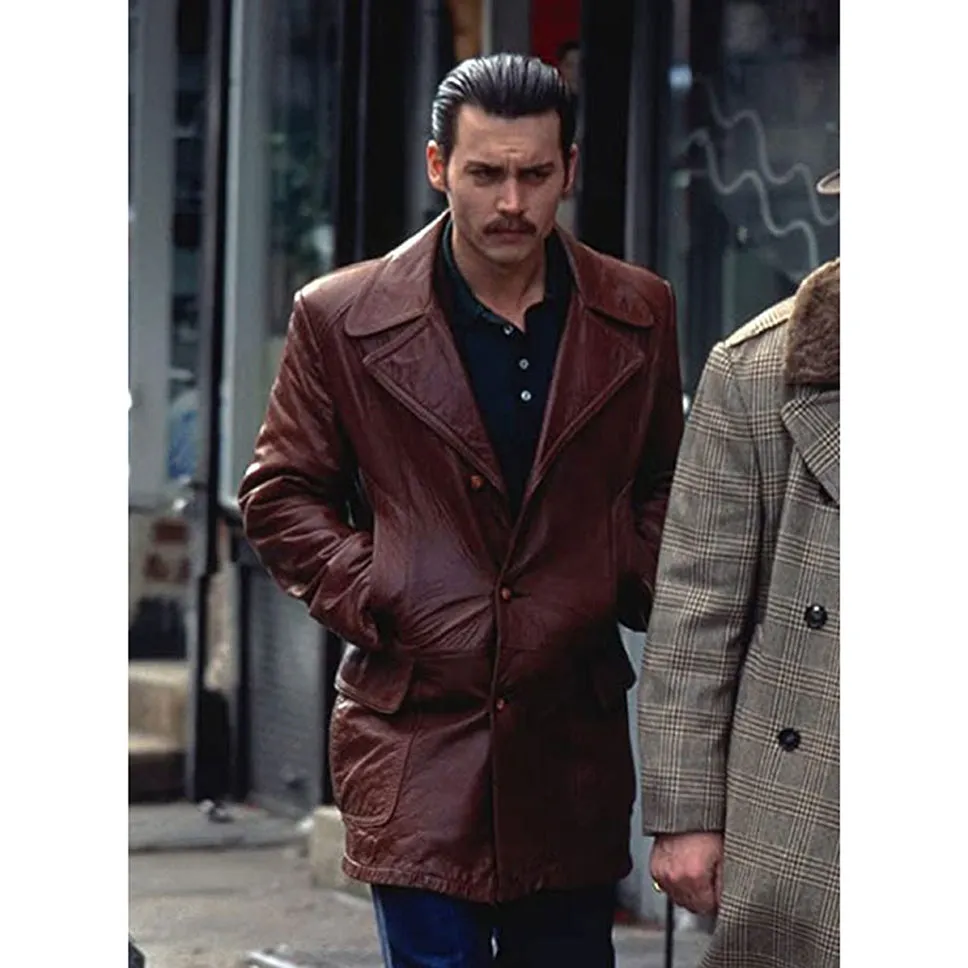 Johnny Depp Donnie Brasco Real Leather Blazer Brown