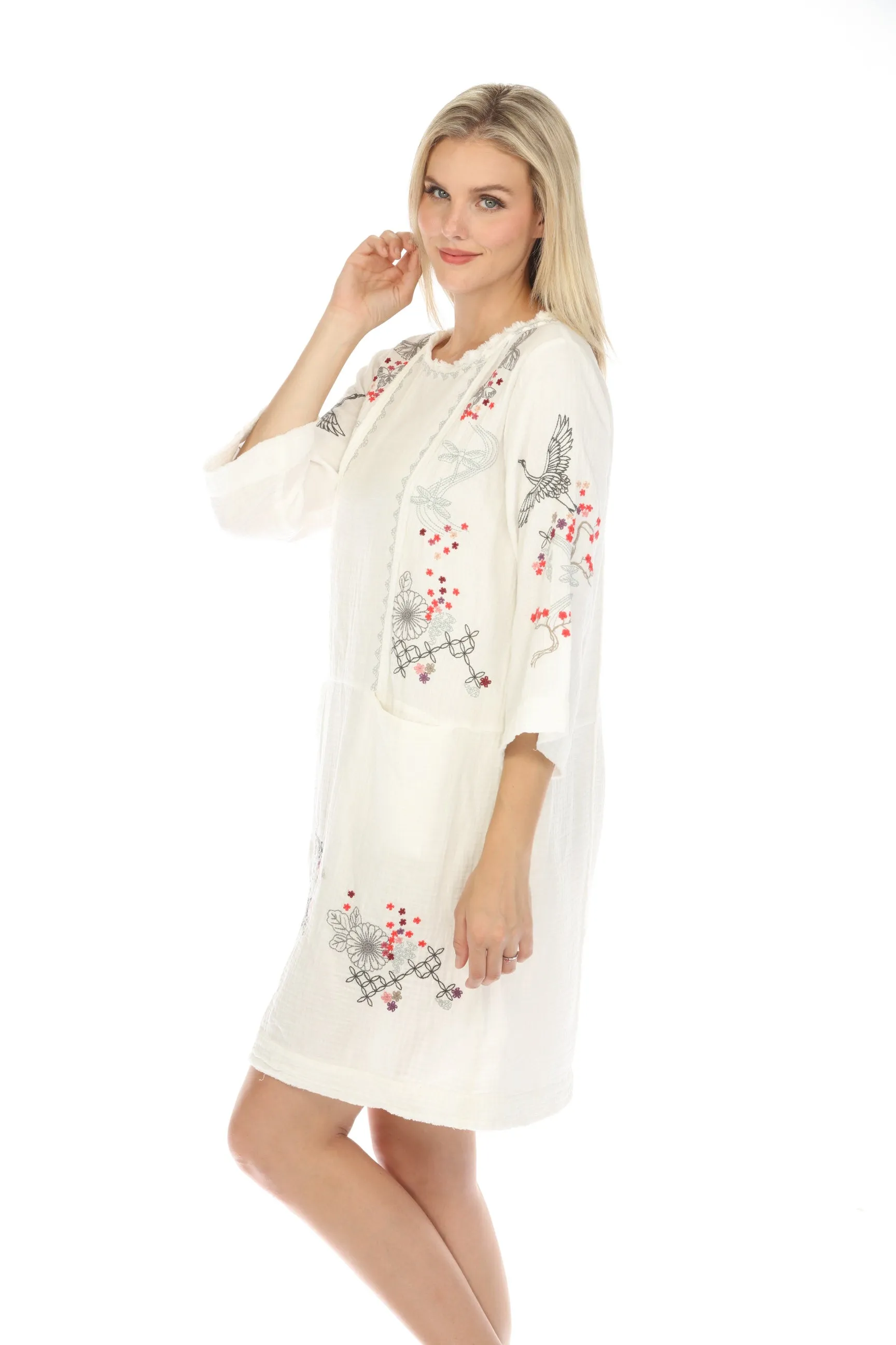 Johnny Was Biya Luciana Embroidered Shift Dress Boho Chic B39024