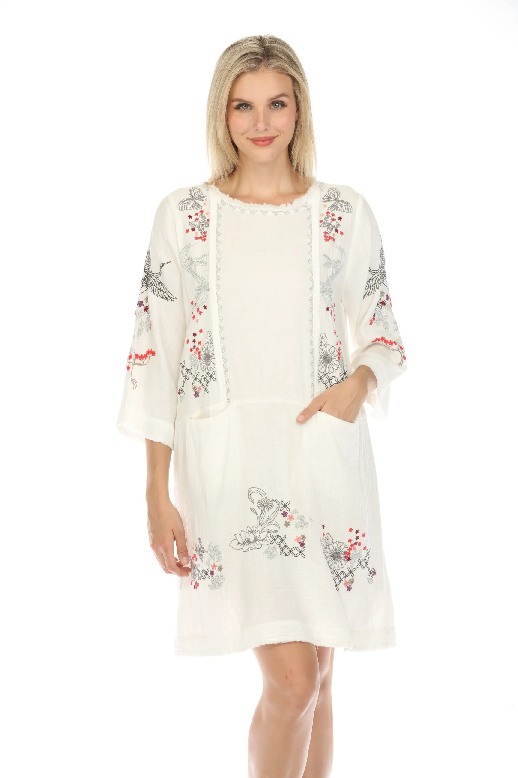 Johnny Was Biya Luciana Embroidered Shift Dress Boho Chic B39024