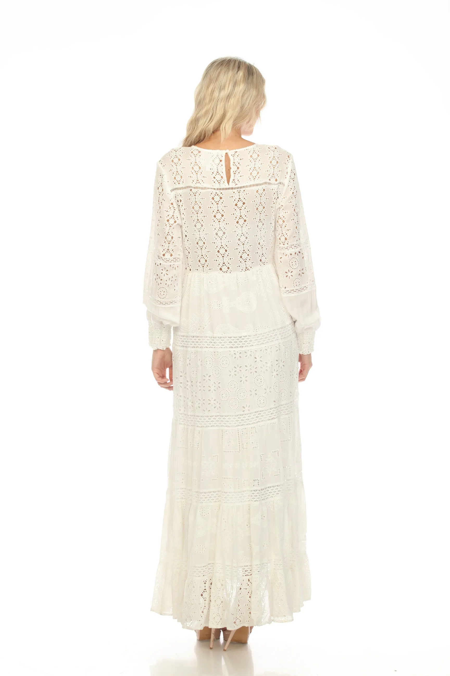 Johnny Was Love White Billie Eyelet Embroidered Maxi Dress Boho Chic L36323-2 NEW