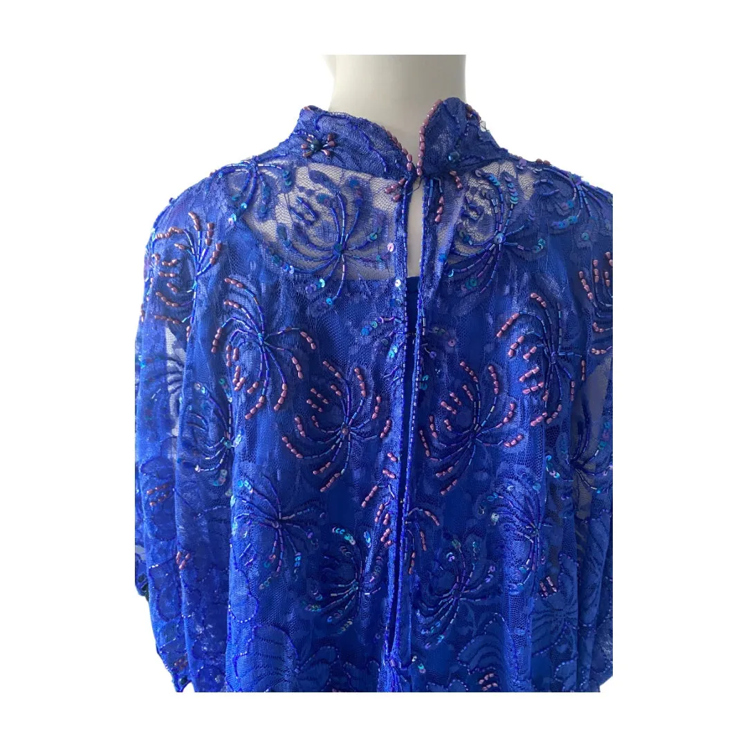 Judith Ann Beaded Dress 80s Vintage Blue