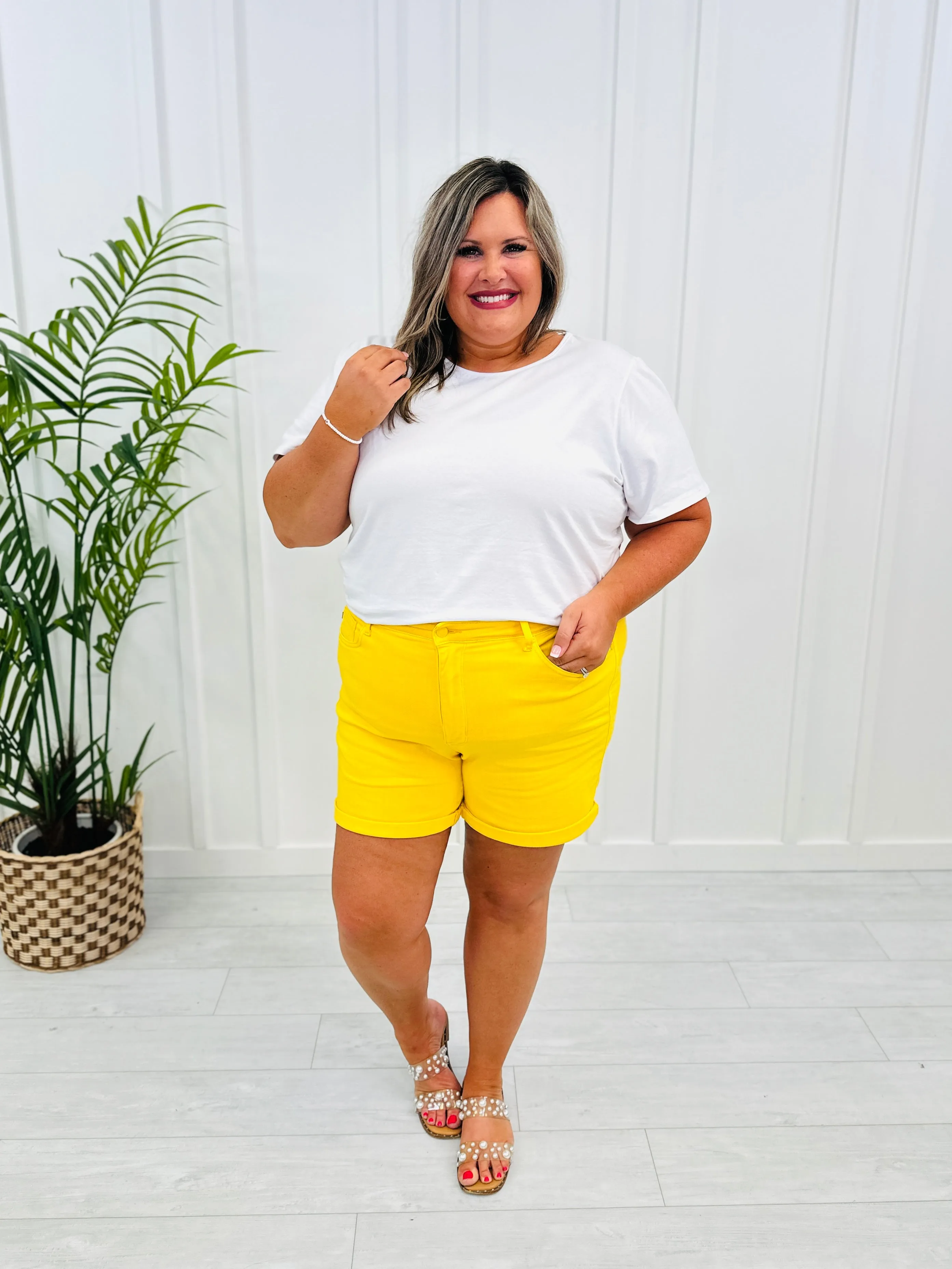 Judy Blue Sunshine and Rainbows Tummy Control Shorts -Multiple Colors in Reg/Curvy