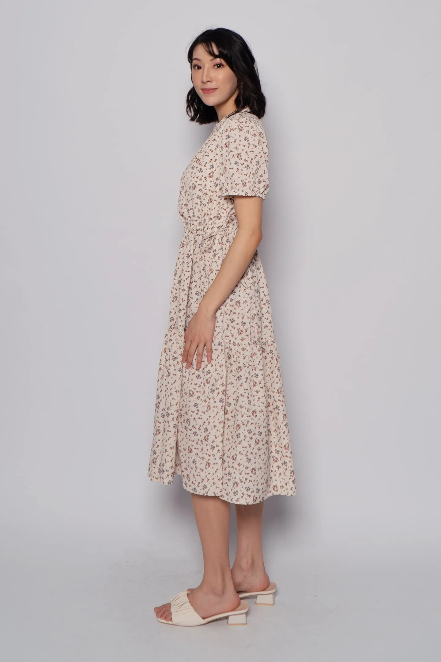 Kalila Floral Dress in Cream