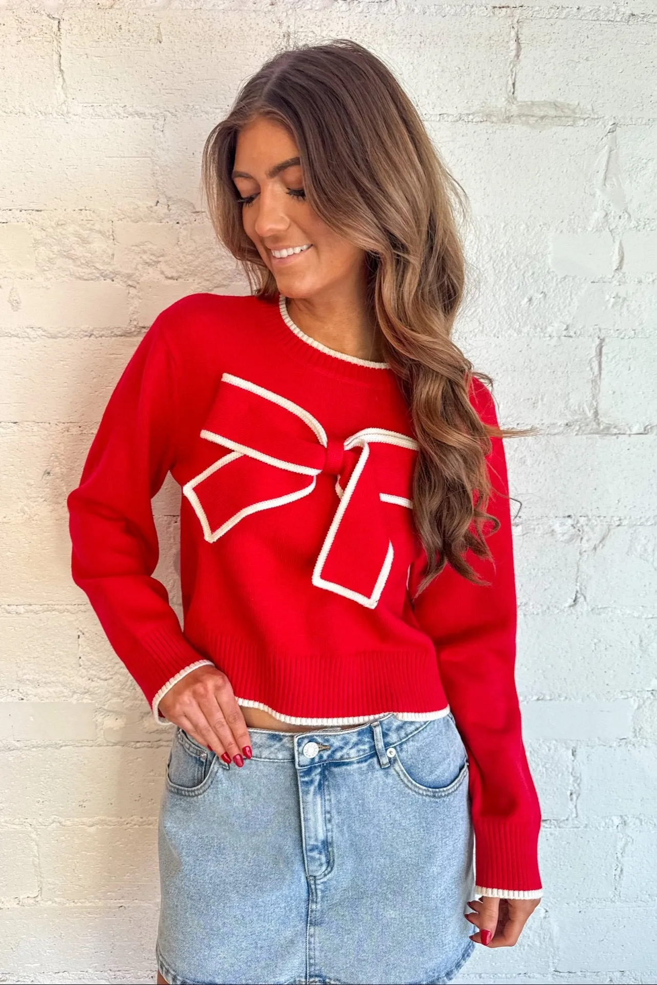 Kara Long Sleeve Sweater With Bow