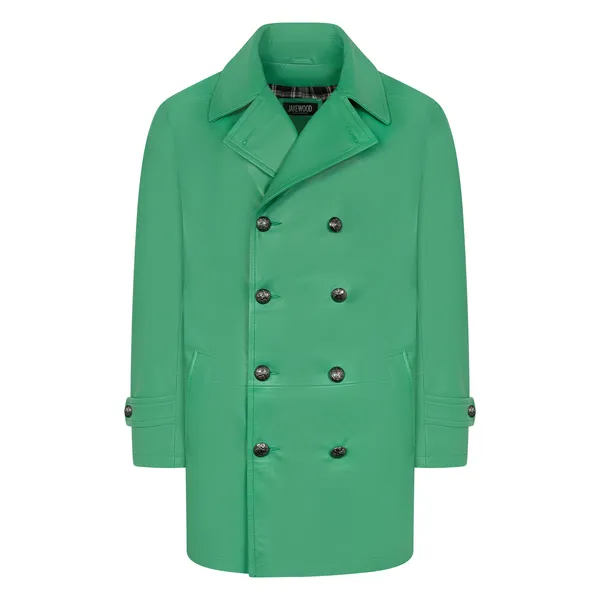 Kashani Kelly Green Double Breasted Lambskin 3/4 Trench Coat