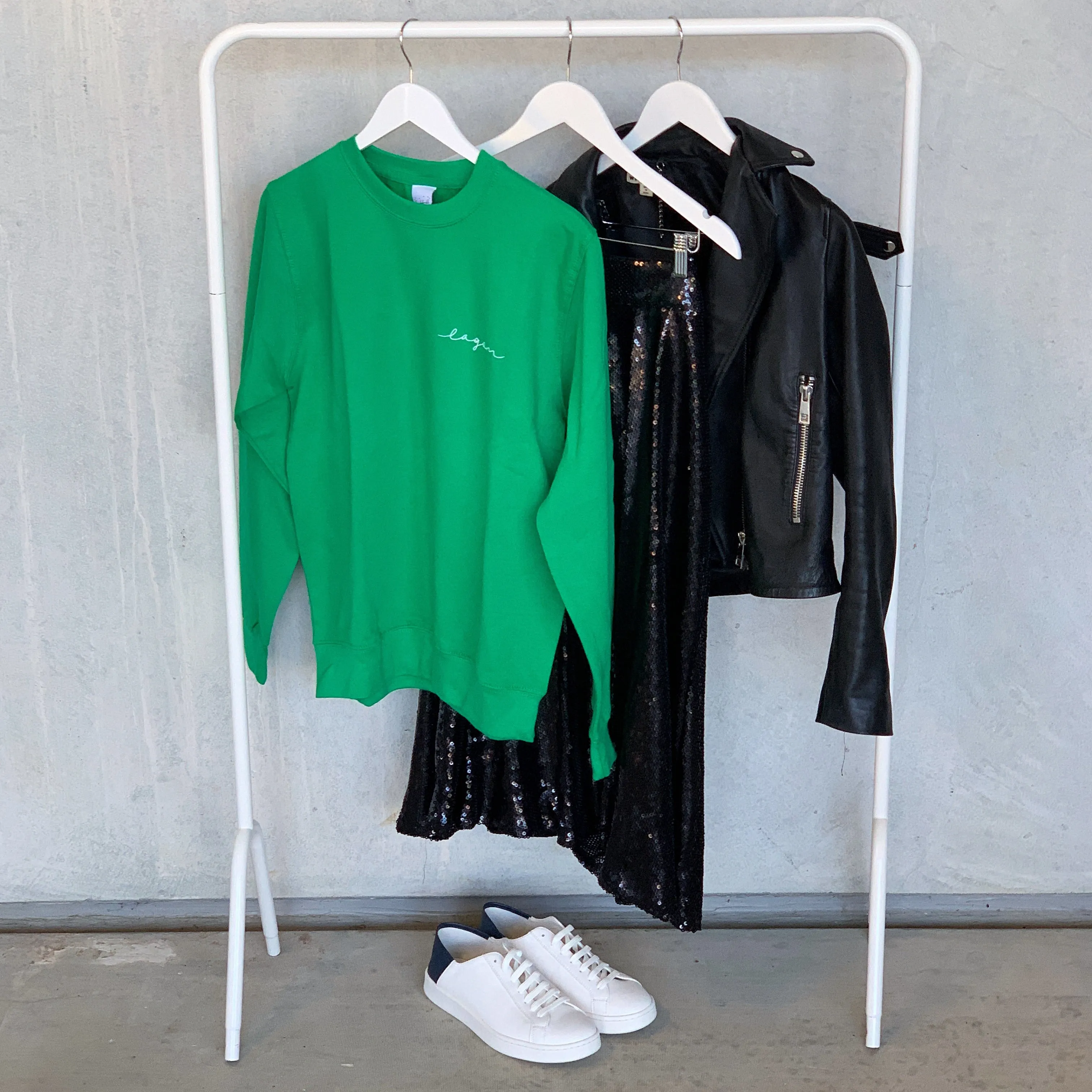 LAGOM on bright green sweatshirt