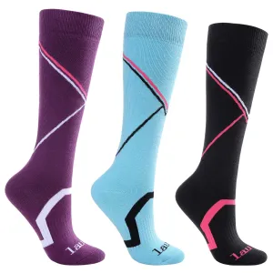 Laulax 3 Pairs Ladies Long Hose Cashmere-Like Ski Socks, Size UK 3 - 7 / Europe 36 - 40, Gift Set, Purple, Blue, Black