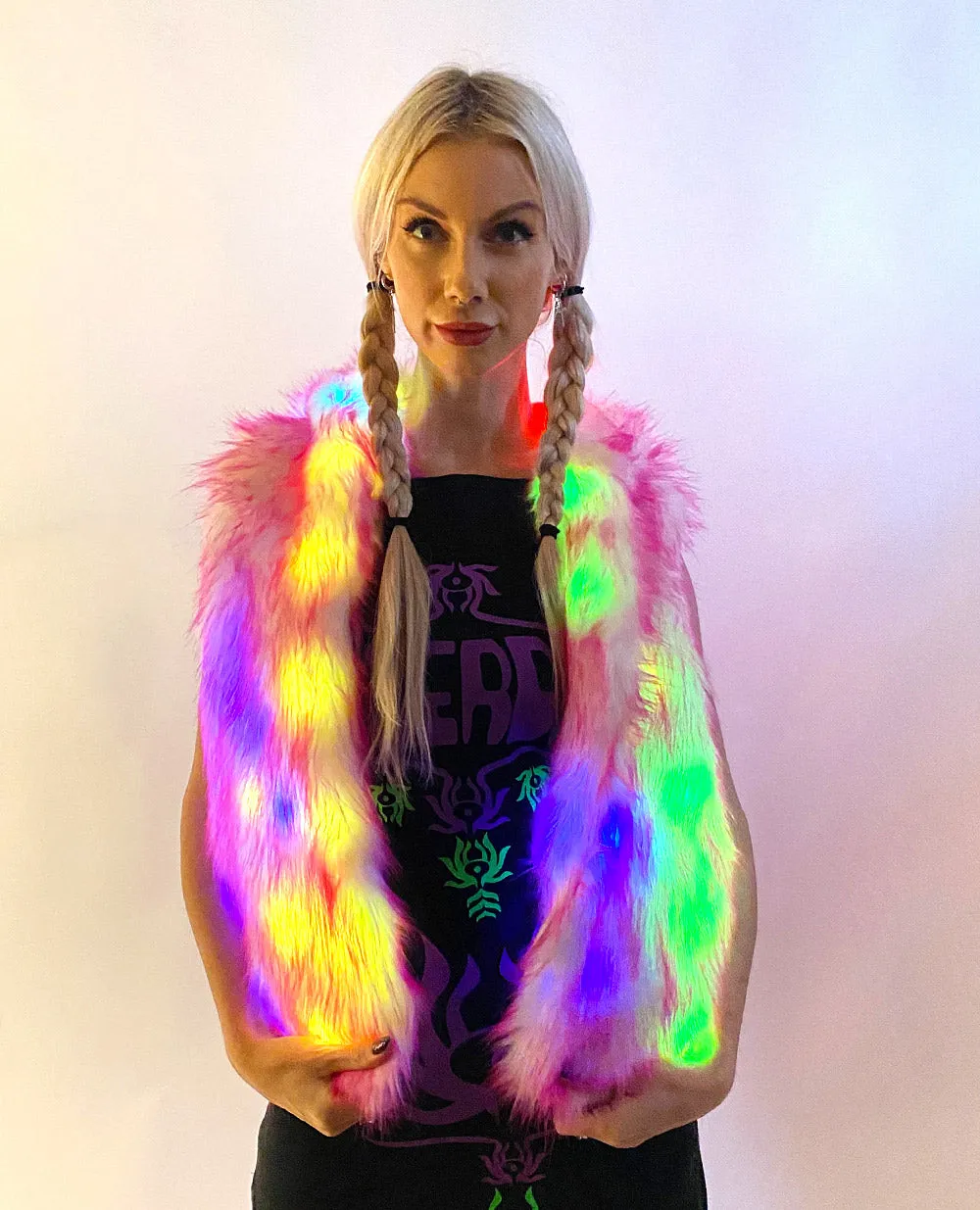 LIGHT UP FUR GILET SHORT