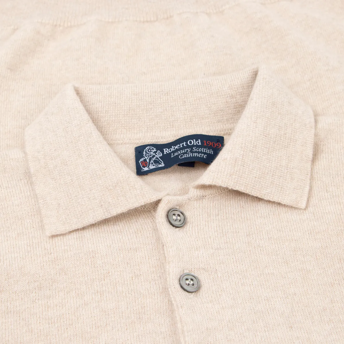 Linen Oban 3 button 2ply Cashmere Polo Sweater