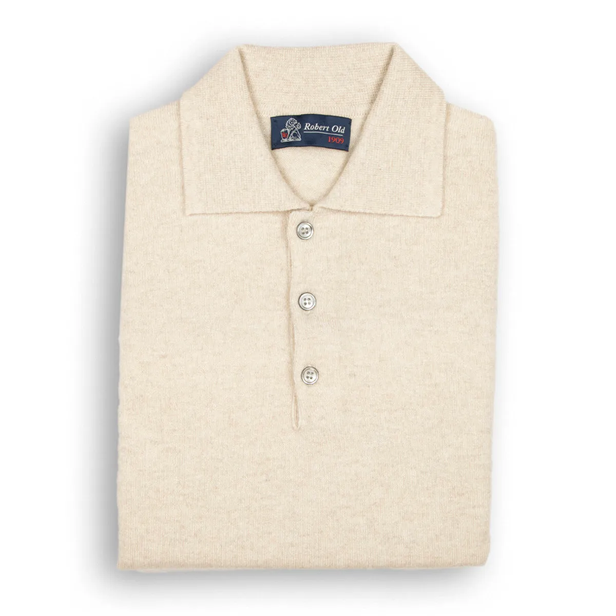 Linen Oban 3 button 2ply Cashmere Polo Sweater