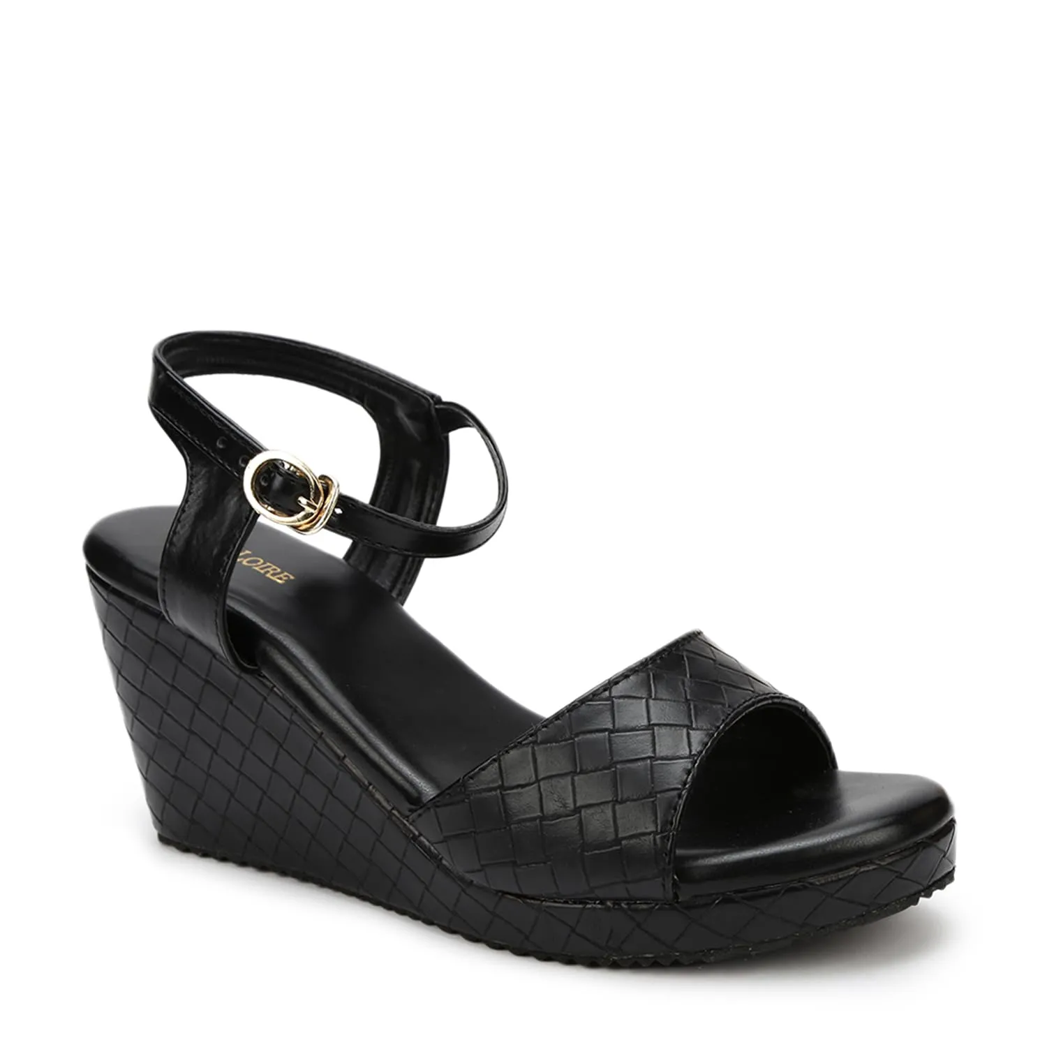 Marc Loire Women's Fashion Open Toe, High Heel Slip On Buckle Strap Wedges Sandals (Black, numeric_8)