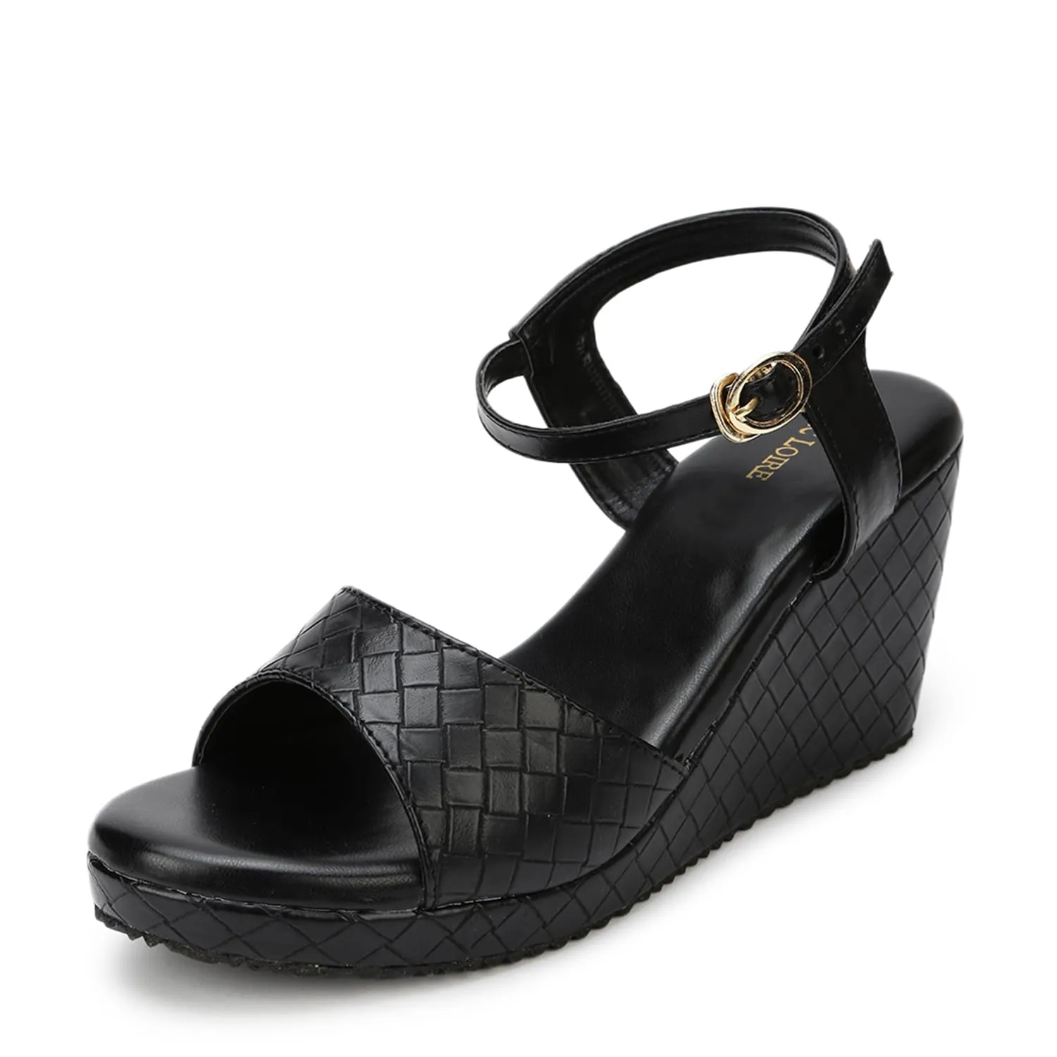 Marc Loire Women's Fashion Open Toe, High Heel Slip On Buckle Strap Wedges Sandals (Black, numeric_8)