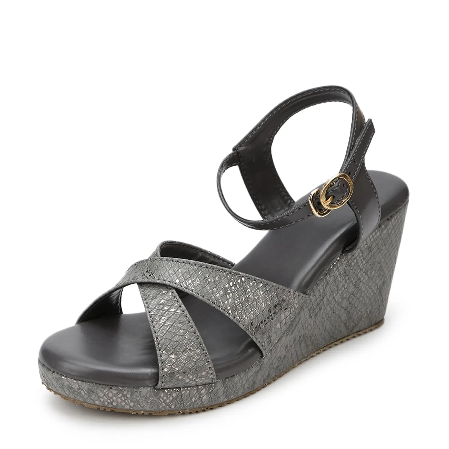 Marc Loire Women's Fashion Open Toe, High Heel Slip On Cross Strap Wedges Sandals (Dark Grey, numeric_8)