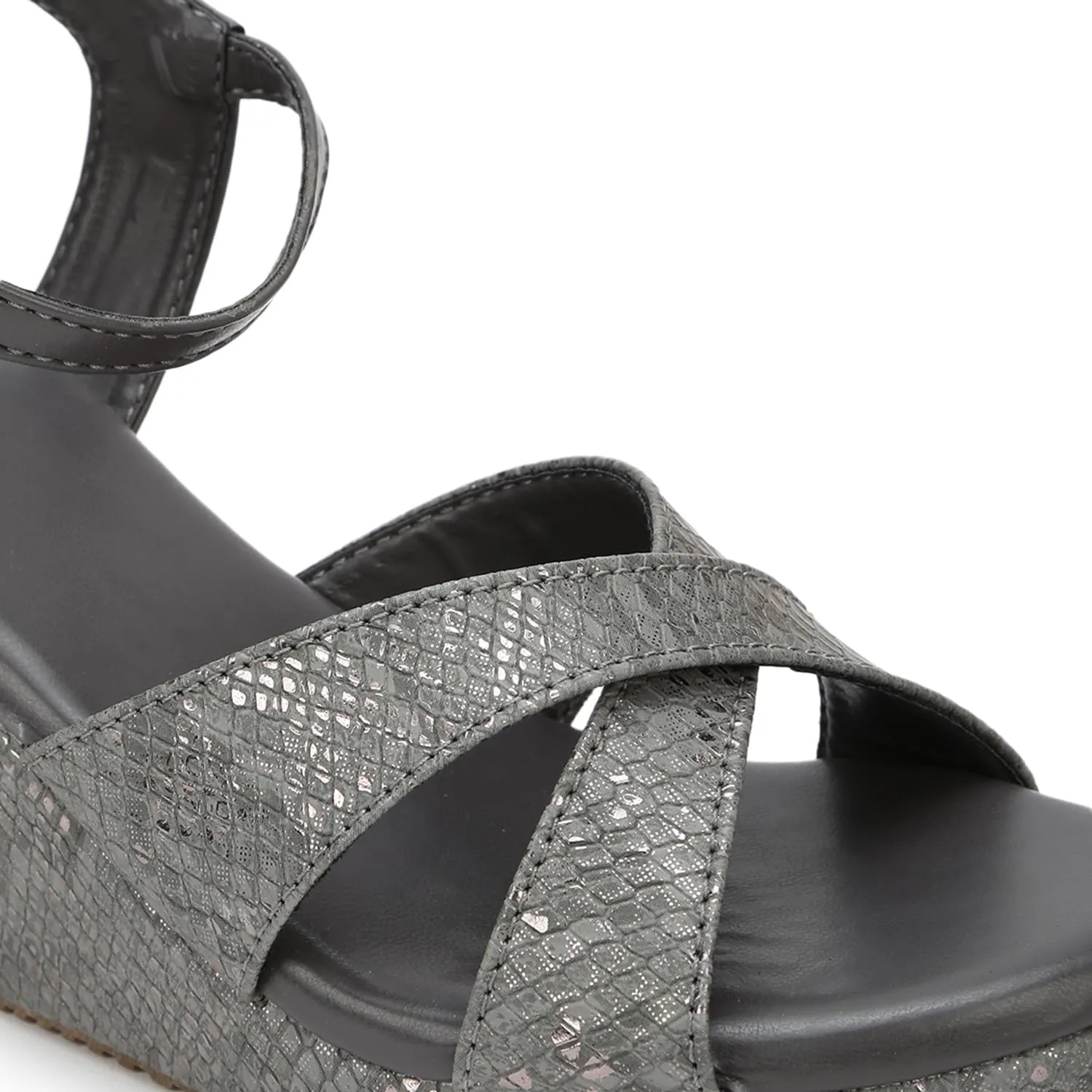 Marc Loire Women's Fashion Open Toe, High Heel Slip On Cross Strap Wedges Sandals (Dark Grey, numeric_8)