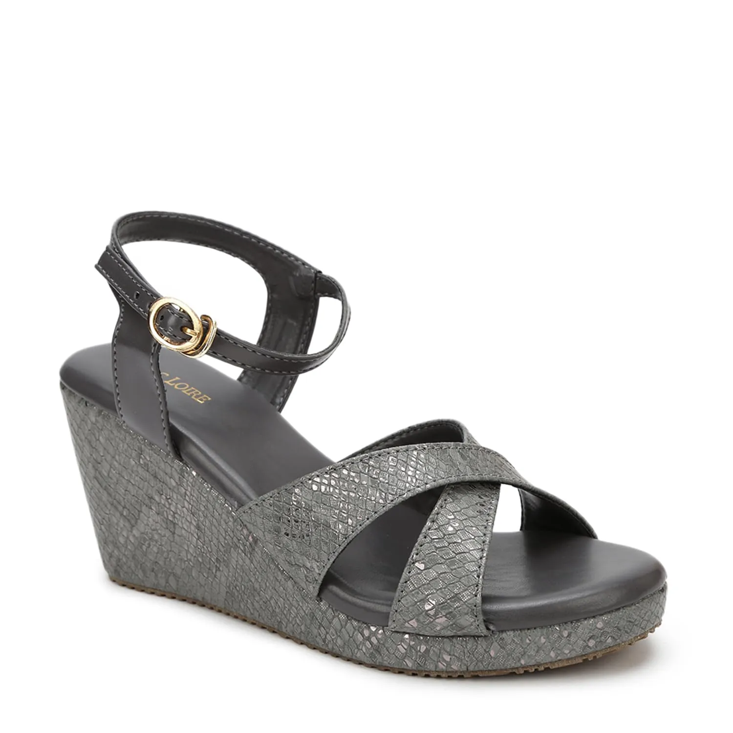 Marc Loire Women's Fashion Open Toe, High Heel Slip On Cross Strap Wedges Sandals (Dark Grey, numeric_8)