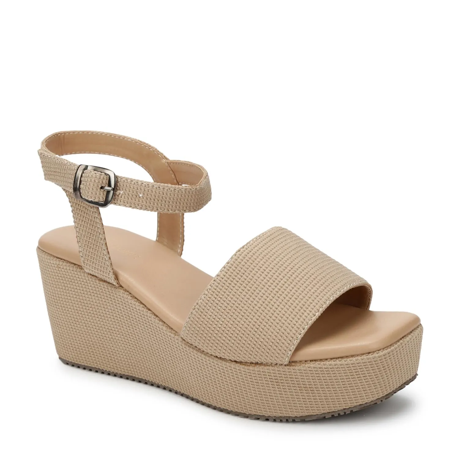 Marc Loire Women's Fashion Square Toe Buckle Straps Wedge Heels (Beige, 3)