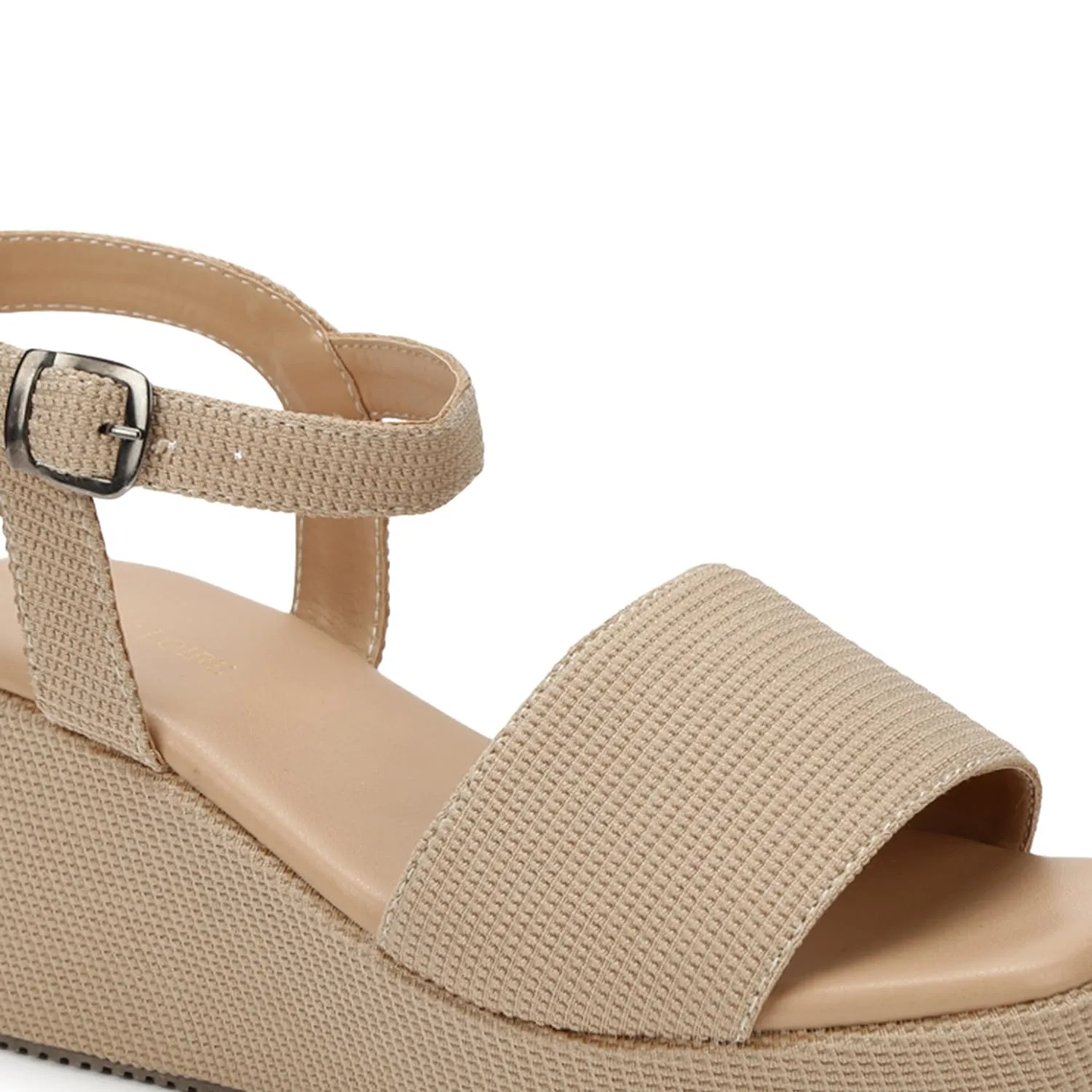 Marc Loire Women's Fashion Square Toe Buckle Straps Wedge Heels (Beige, 3)