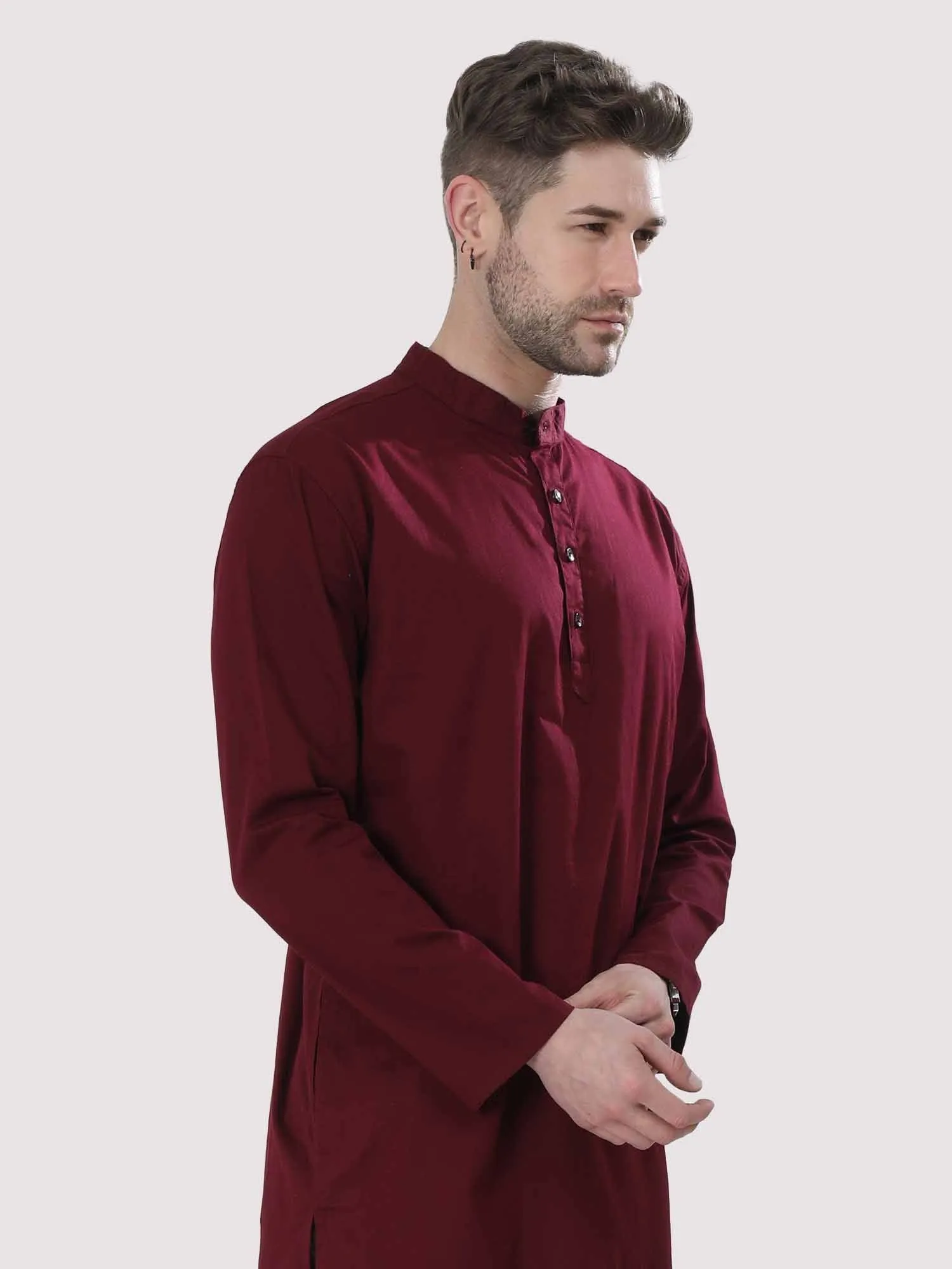 Maroon Solid Kurta Men's Plus Size