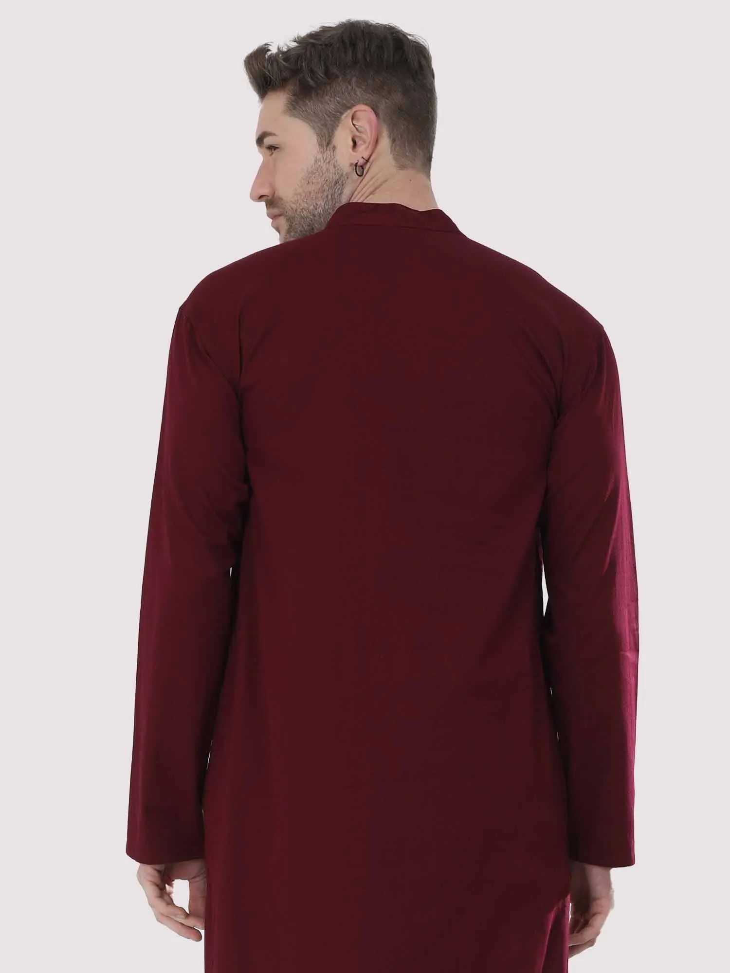 Maroon Solid Kurta Men's Plus Size