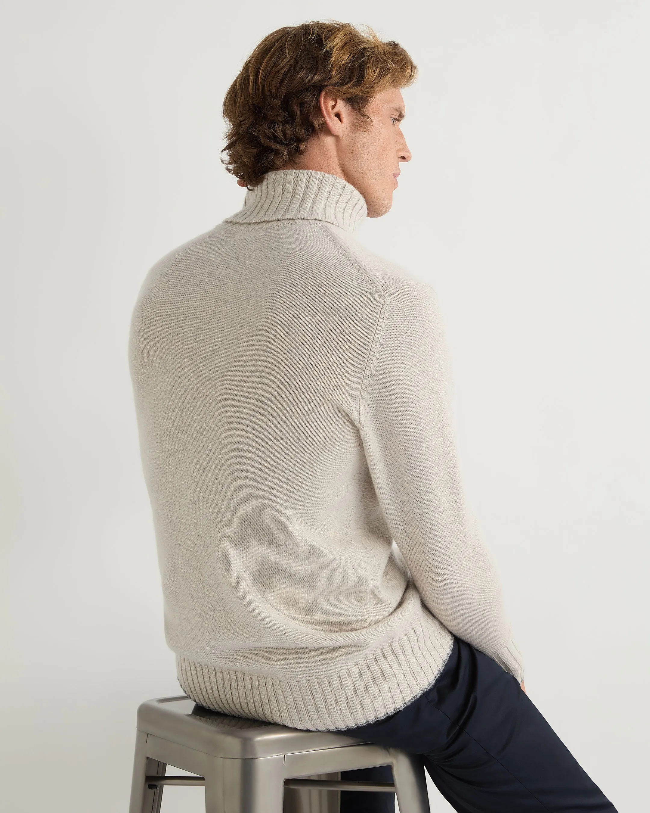 Men's Brompton Turtle Neck Cashmere Sweater Pebble Grey