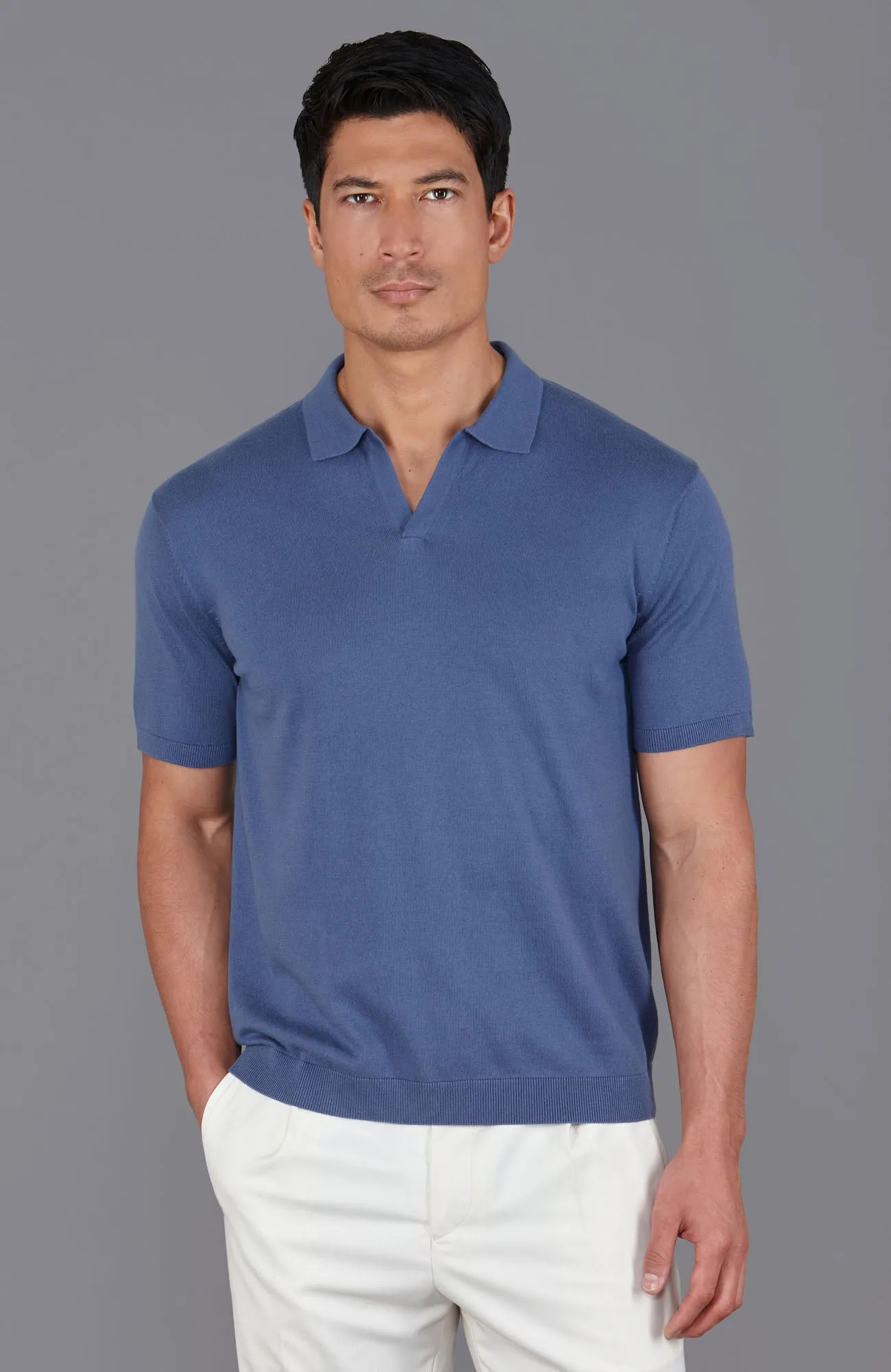 Mens Ultra Fine Cotton Buttonless Polo Shirt